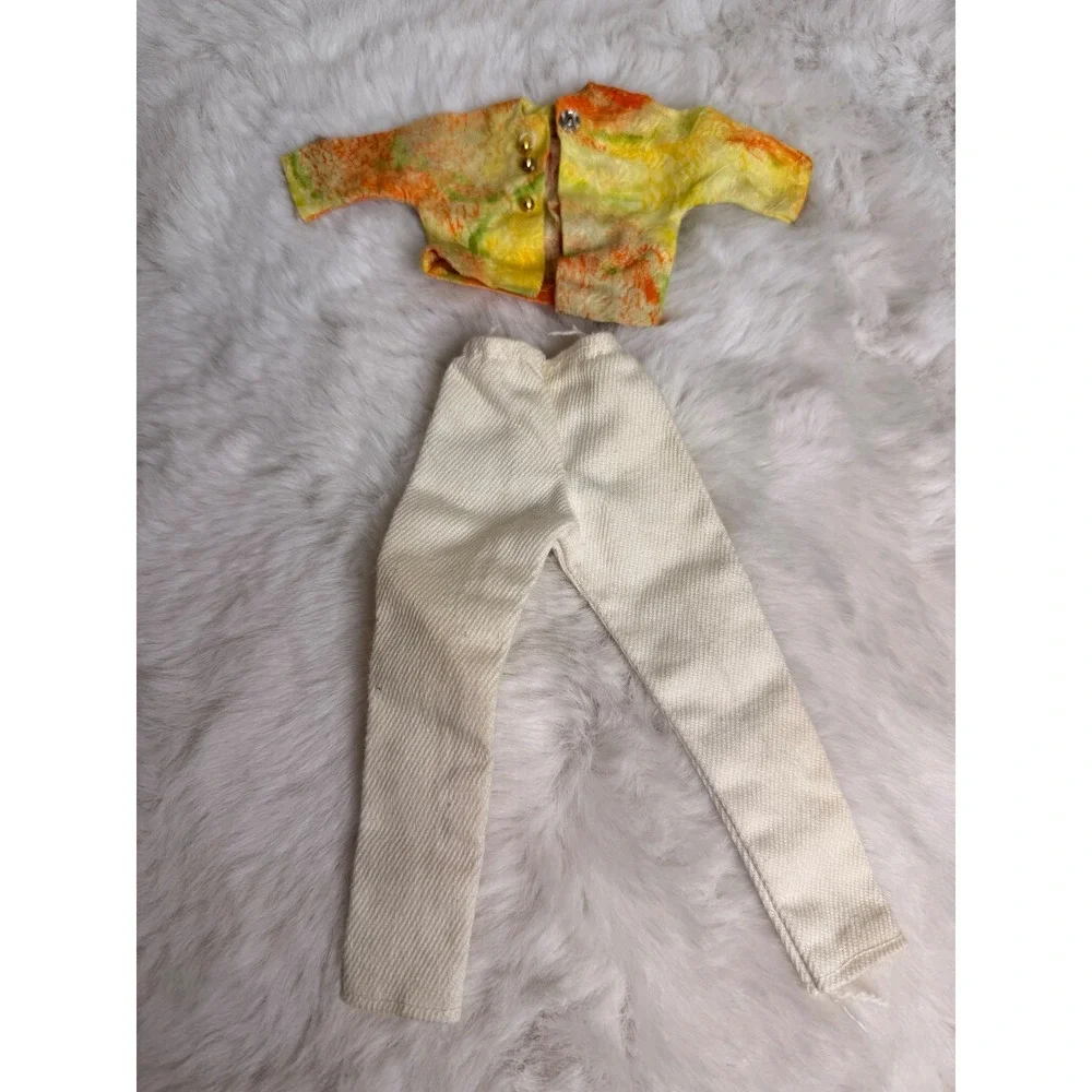 Vintage 1960s Barbie Clone Mod Shirt Metal Snaps Cream Elastic Pants Outfit Set